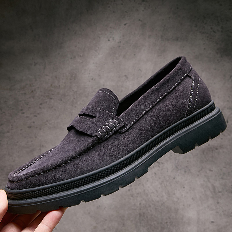 2026秋季新款乐福鞋男真皮复古老钱风休闲皮鞋磨砂牛皮套脚懒人鞋