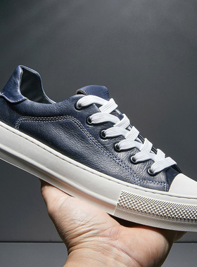 2026夏季新款男鞋欧洲站真皮蓝色时尚潮流运动休闲鞋男士平底板鞋