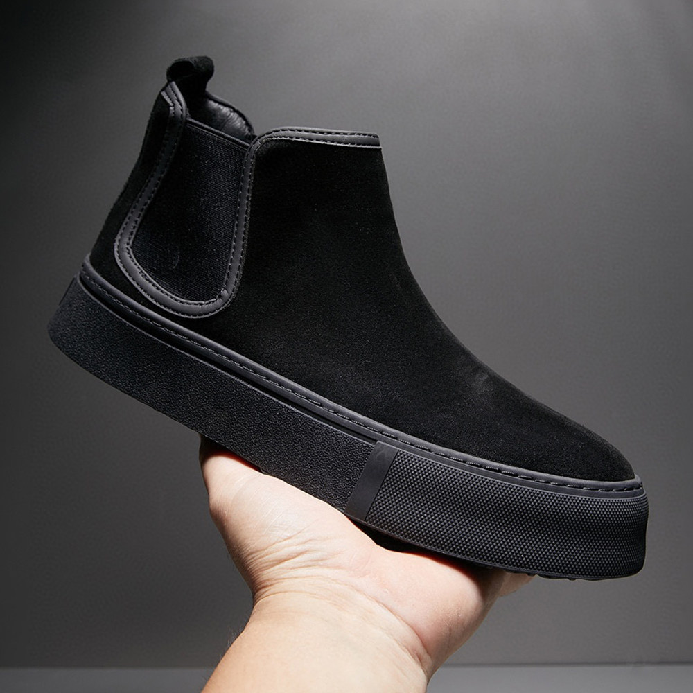 欧洲站秋季新款高帮男鞋真皮复古磨砂皮切尔西短靴子潮牌马丁靴男