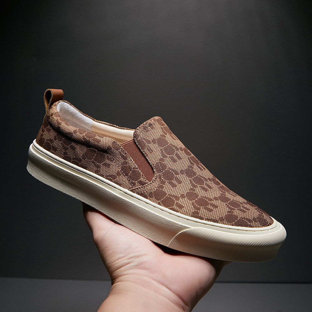 欧洲站夏季新款男鞋一脚蹬套脚懒人小熊刺绣乐福鞋透气帆布休闲鞋