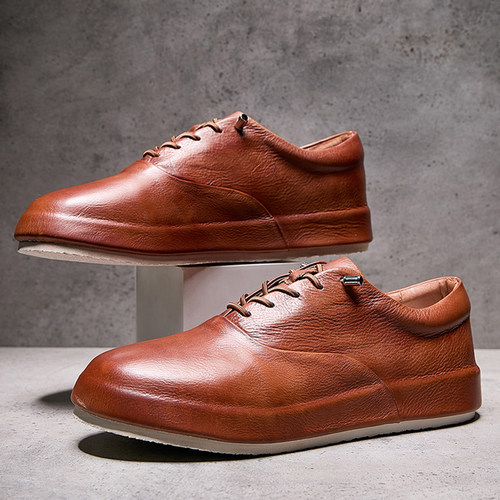 2026春季新款男鞋真皮英伦风复古时尚潮流休闲鞋牛皮手工高端板鞋
