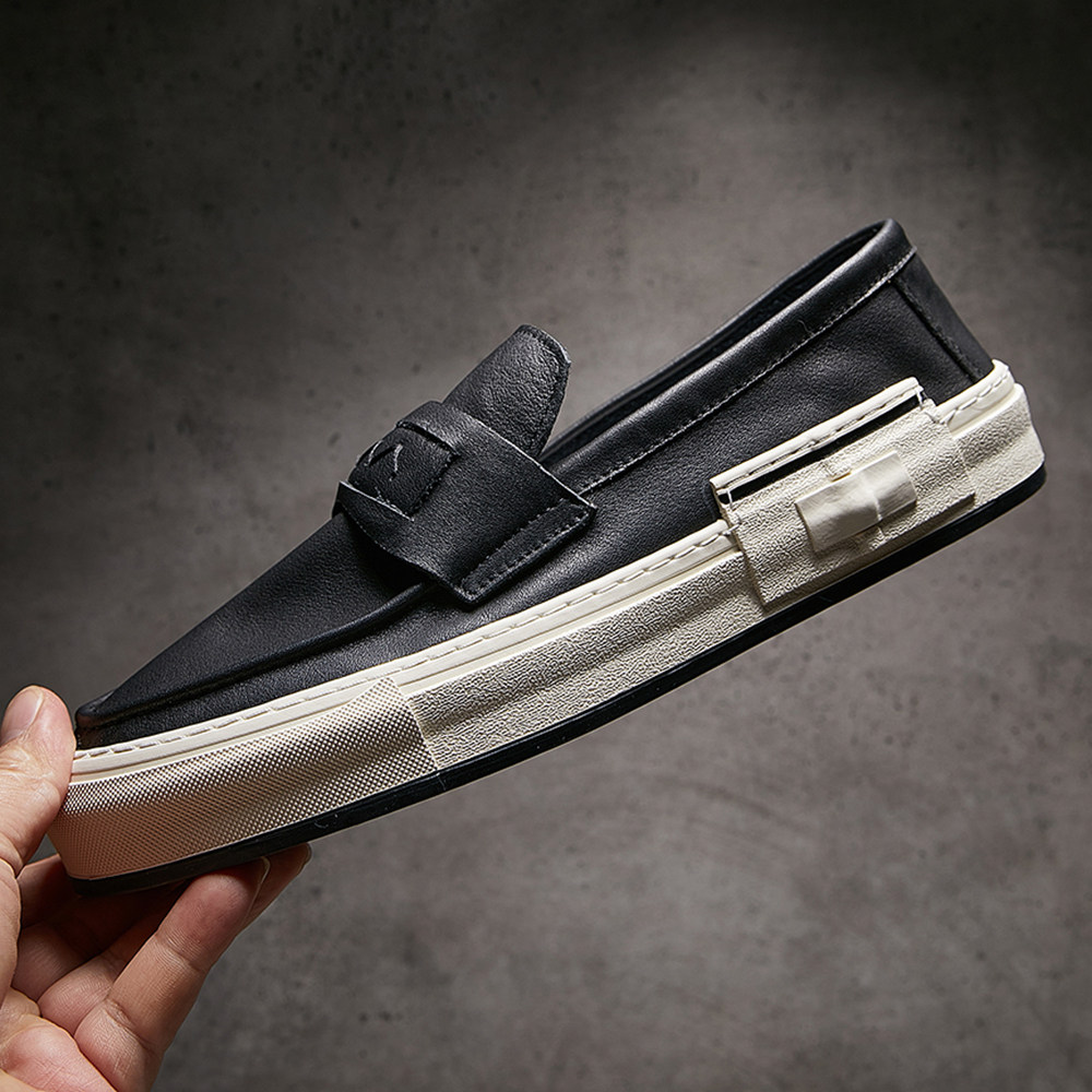 2026春夏季新款男鞋真皮黑色潮流复古休闲板鞋套脚舒适懒人乐福鞋