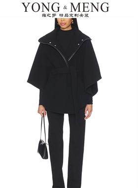 特价极简风黑色短外套女装宽松系带廓形气质休闲显瘦羊毛斗篷大衣