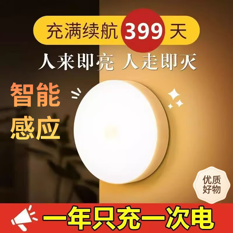 人体感应小夜灯磁吸充电床头台灯卧室走廊氛围灯光感自动灯具