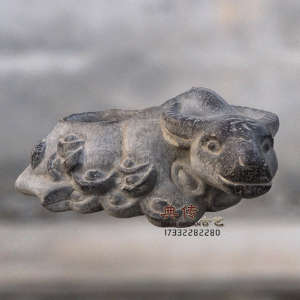 仿古石雕青牛石盆景观花盆青石鱼缸庭院室外花卉装饰观赏盆工艺品