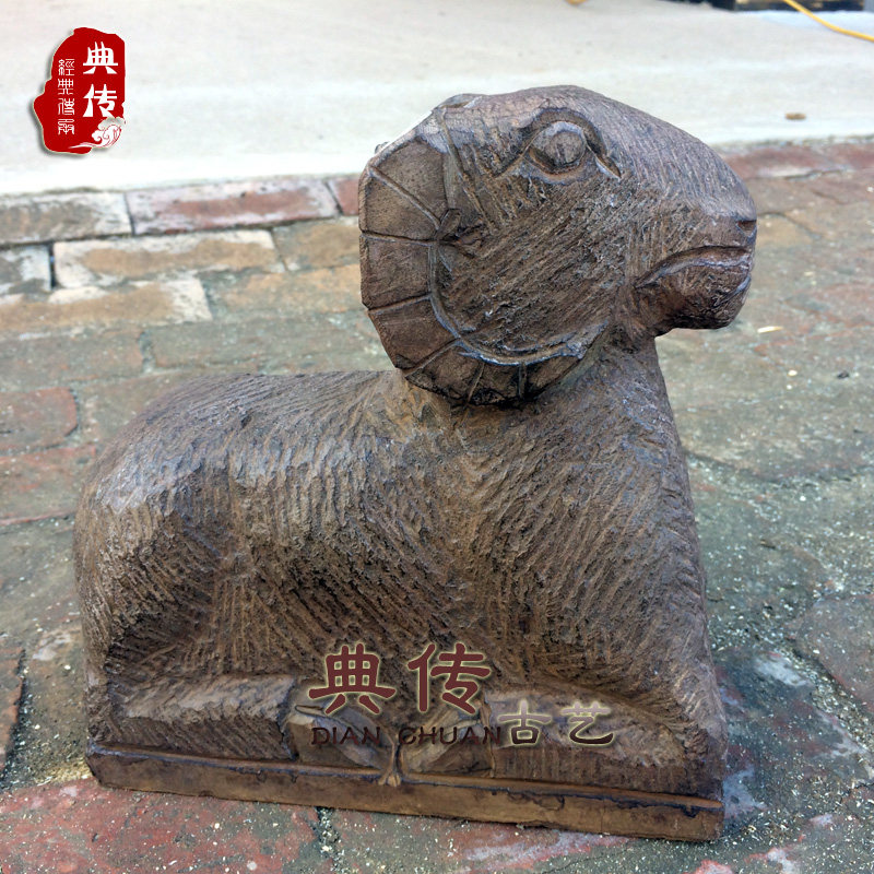 仿古雕花庭院草地石头小羊动物