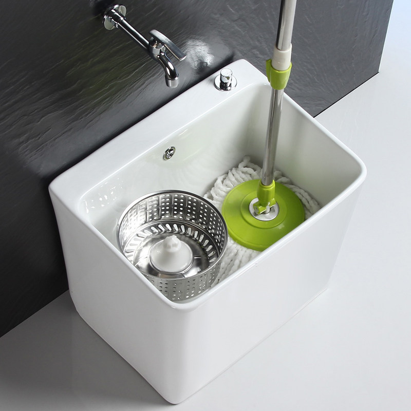 长方形陶瓷拖把池大号阳台家用桶超底墩布盆侧排智能矮洗一体水池