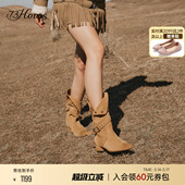 堆堆靴美拉德西部牛仔靴子女短靴 新款 73hours女鞋 牛仔假日冬季