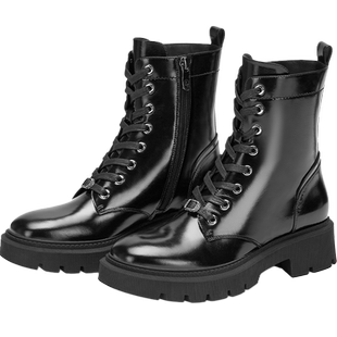 73hours女鞋一秒出门冬季新款黑色8孔马丁靴厚底增高短靴靴子女