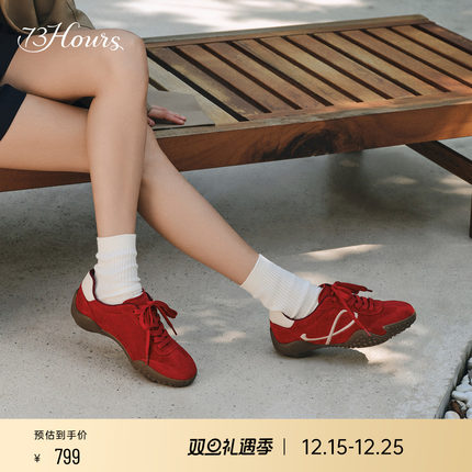 明星同款73hours女鞋俏皮节奏2025秋新款复古红色德训鞋赛车鞋