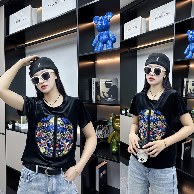 短袖日常常规国风金丝绒女