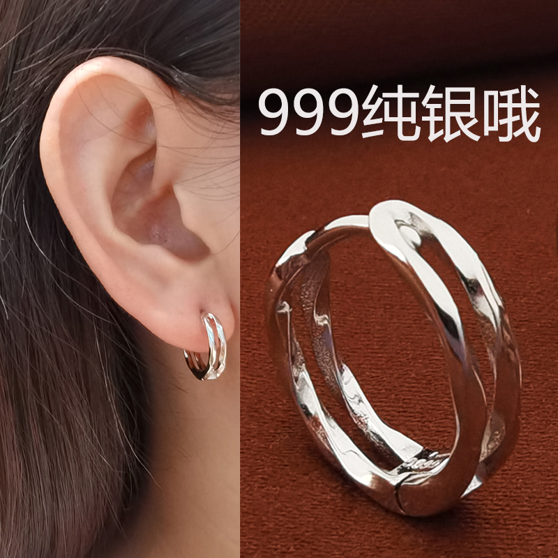 S999纯银耳环养耳洞耳钉耳圈耳饰