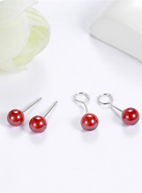 S999纯银耳钉2025新款爆款女生红色小巧耳骨钉养耳洞耳环简约耳饰