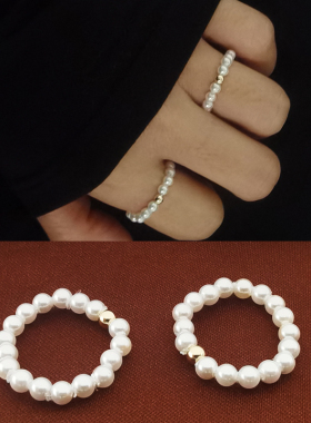 珍珠戒指女款小众设计尾戒食指环