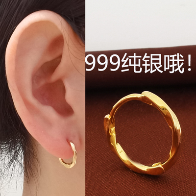 s999纯银黄金色耳环女生耳圈耳饰