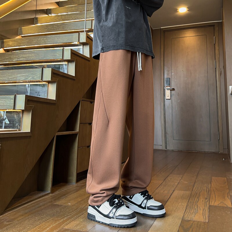 美潮重磅宝藏蓝卫裤双侧拼接微锥拖地长裤K9091P5588,男装休闲裤,星座914-1