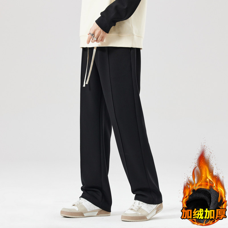青少年加绒加厚保暖卫裤日系直筒休闲潮牌运动裤子JR111P55,男装休闲裤,星座914-1