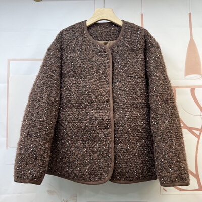 水木工芳2025新款百搭显瘦休闲圆领加厚保暖小香风羽绒外套女9188