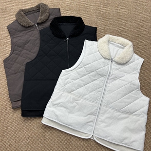连发家【品牌货】高品质-羊羔毛领-菱形格-显廋-马甲6053