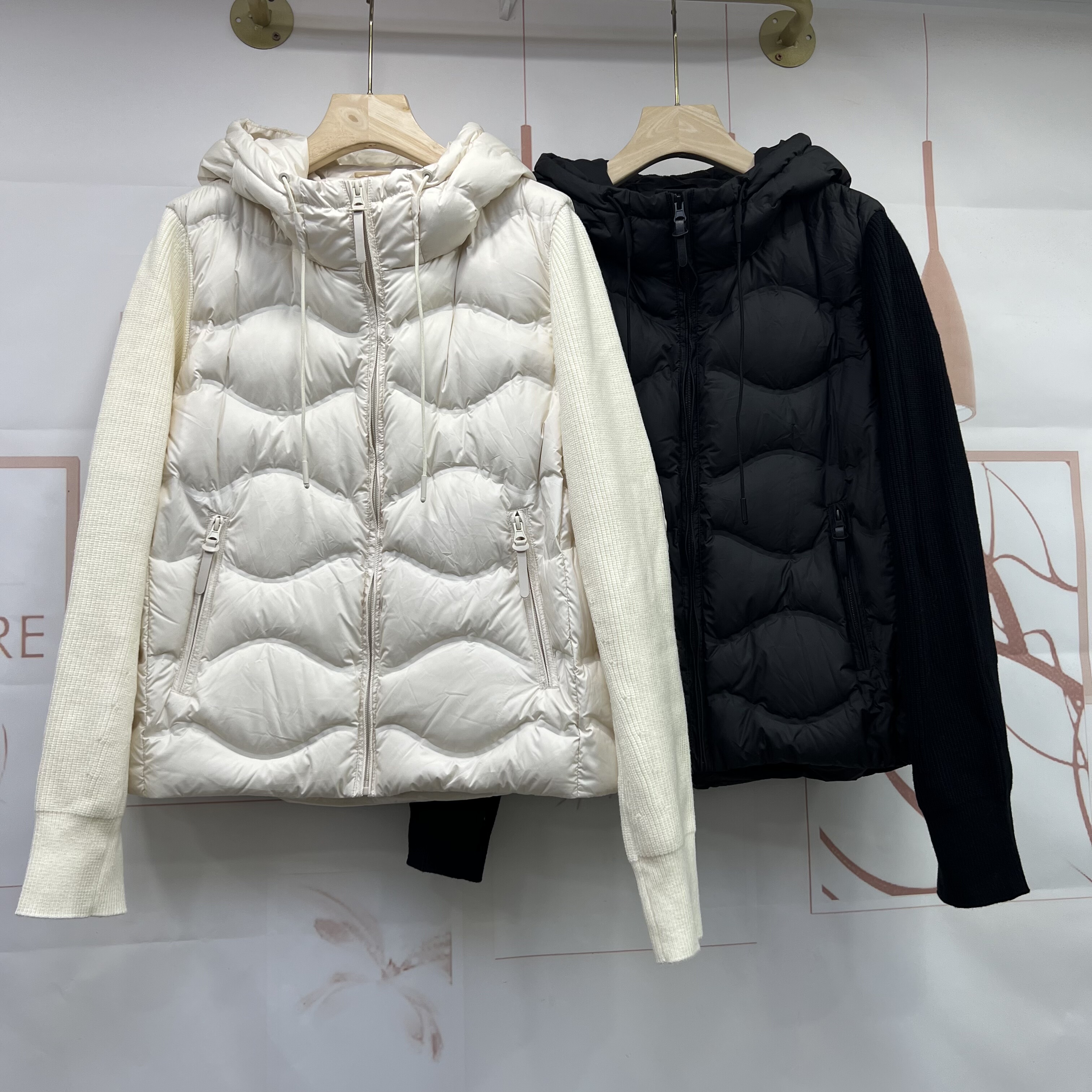 水木工芳2025冬季新款百搭显瘦休闲针织袖拼接羽绒服外套女9124