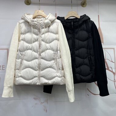 水木工芳2025冬季新款百搭显瘦休闲针织袖拼接羽绒服外套女9124