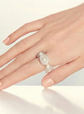 天然玛瑙珍珠可调新中式戒指