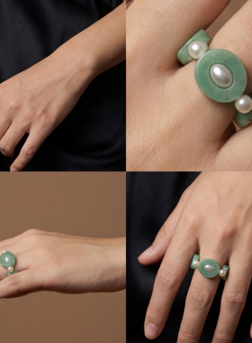 原创小众东陵玉珍珠戒指