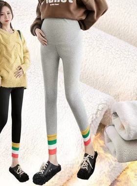 孕妇春秋时尚潮妈加绒加厚保暖裤子冬长裤彩虹拼接打底裤铅笔裤潮