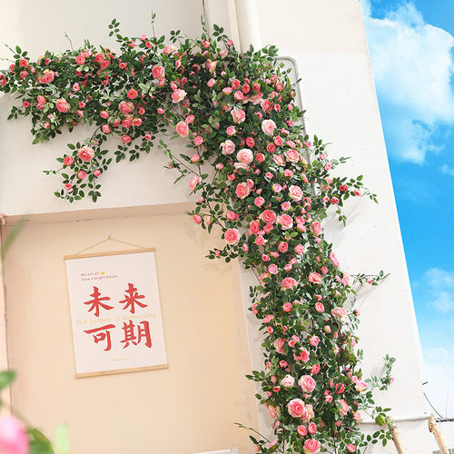 仿真花墙墙饰仿真玫瑰花蔓墙面壁