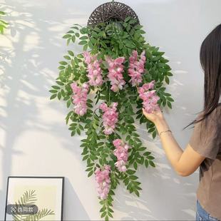 仿真紫藤花壁挂仿真风铃花灯笼吊兰墙面装饰花藤垂吊室内室外造景
