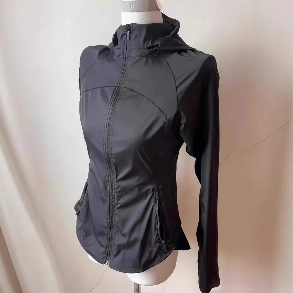 黑色防晒衣女款夏季收腰冲锋衣轻薄外套修身瑜伽服冰感皮肤衣上衣