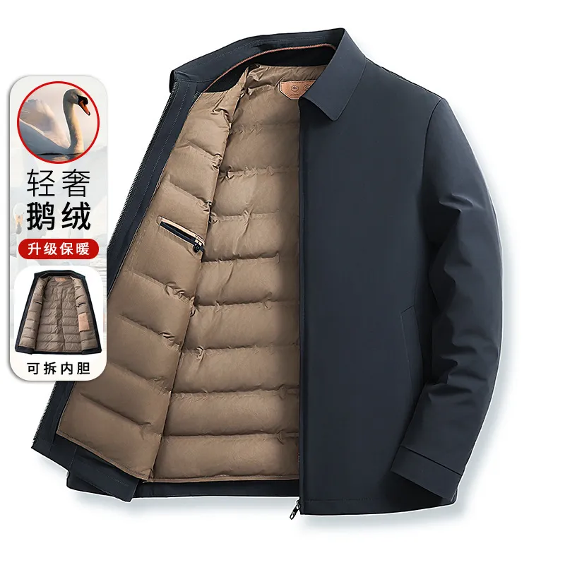【白鹅绒】原单冬季羽绒服男可拆卸内胆行政干部中年爸爸外套夹克