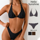 2026新款 欧美圆点黑色两件套比基尼三角挂脖分体泳衣女沙滩海边