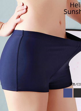 新款松紧低中腰游泳裤女黑色平角保守遮肚四角大码泡温泉沙滩泳衣
