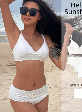 欧美新款女士单上衣分体泳衣简约纯色珍珠性感辣妹沙滩温泉比基尼