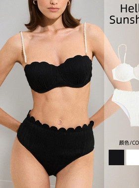 时尚三点式花边比基尼欧美珍珠装饰性感泳装女新款高级感分体泳衣