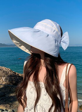 空顶帽女夏季可折叠蝴蝶结户外