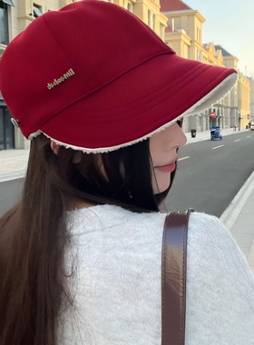 冬季女安可拉红色羊羔毛鸭舌帽