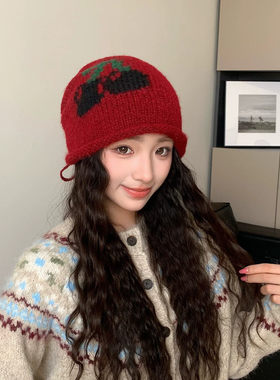 女保暖毛线帽时尚百搭抽绳冷帽潮