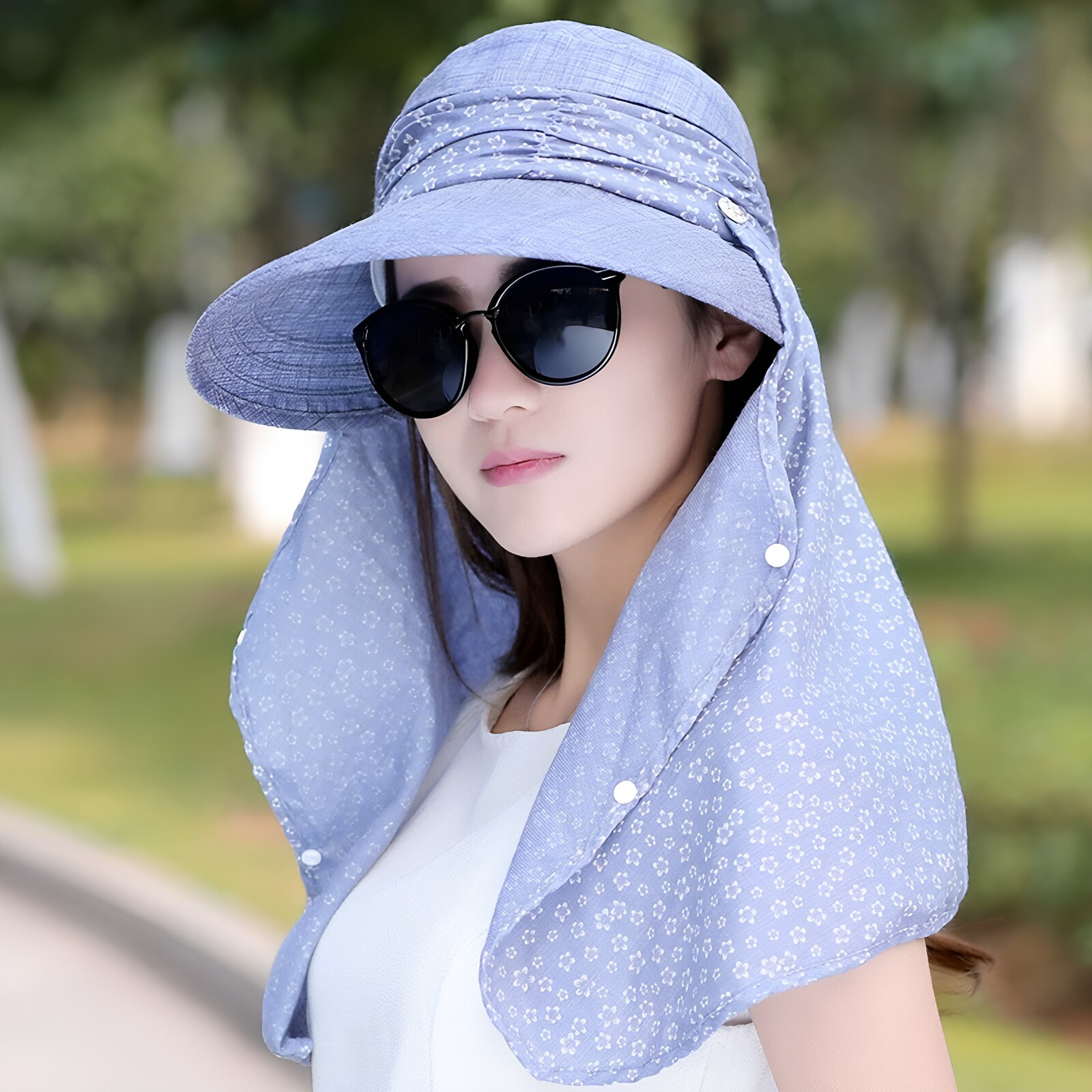 帽子女夏天遮脸防晒遮阳帽骑电动车可折叠出游女士骑车护颈太阳帽