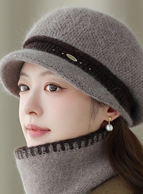 加绒保暖帽子兔毛绒盆帽女秋冬
