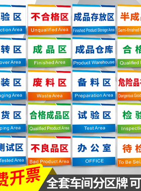 周转区车间分区牌标识牌工厂焊接组装线备料区装备区指示牌提示牌