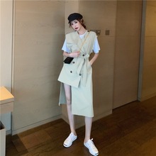 风衣女中长款2020春夏新款过膝韩版马甲薄不规则网红无袖开衫外套