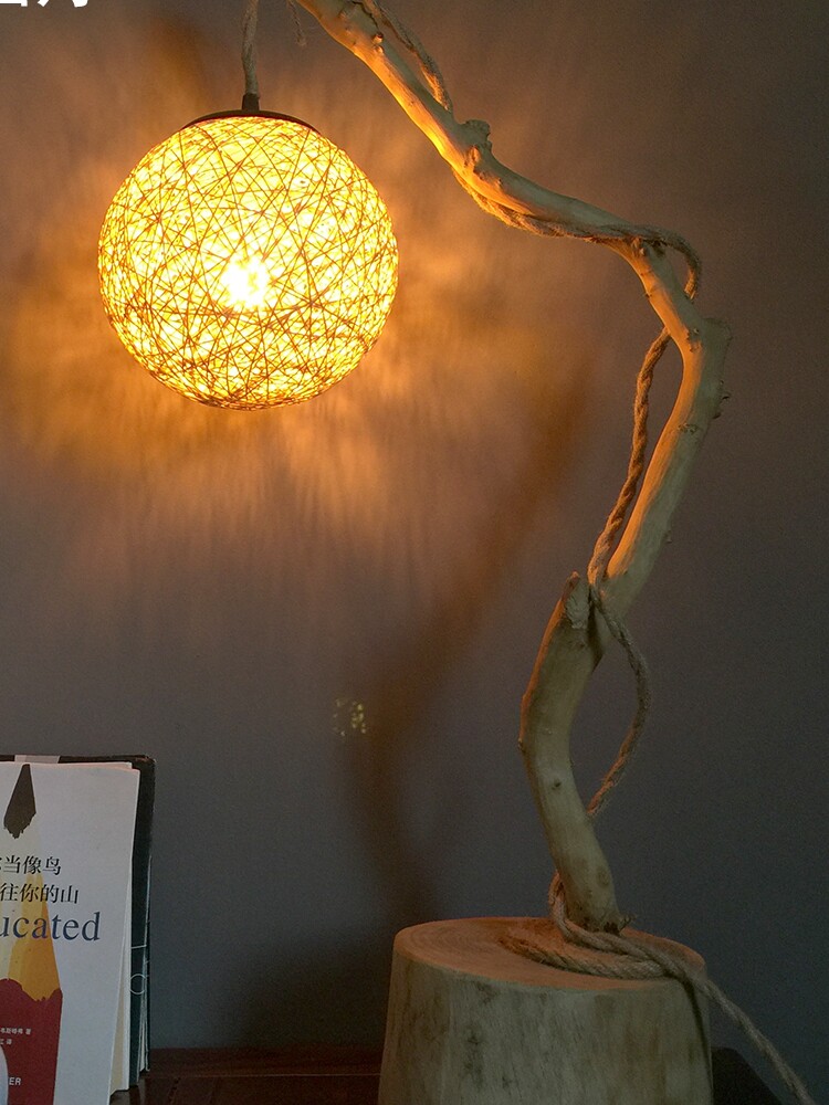 可调光藤球灯茶室氛围灯挂树灯民宿壁灯小夜灯根雕灯台灯圆球灯