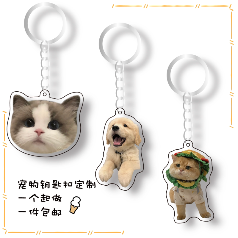 亚克力宠物钥匙扣定制可爱猫咪大头挂饰搞怪修勾表情包挂件定做