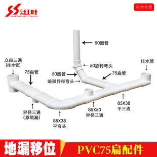PVC排水扁管件75椭圆管扁配件卫生间马桶移位下水扁口排水排污管