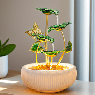 荷叶流水摆件和气生财轻奢灯光氛围感装饰喷泉创意家居客厅布置