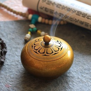 青沉创意莲花薰香炉 纯铜熏香炉香道用品 家用居室供佛檀香盘香炉