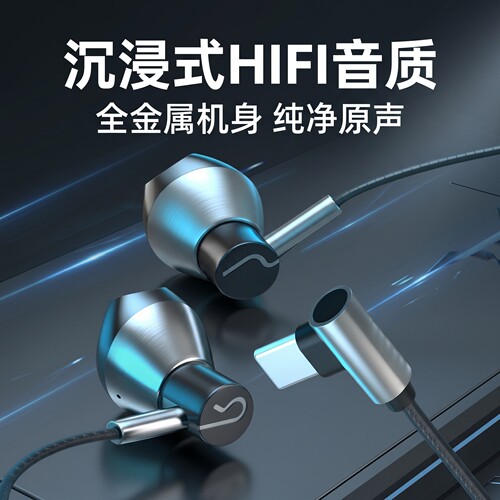 耳机有线入耳式高音质数字type-c圆孔接口降噪游戏k歌手机带麦