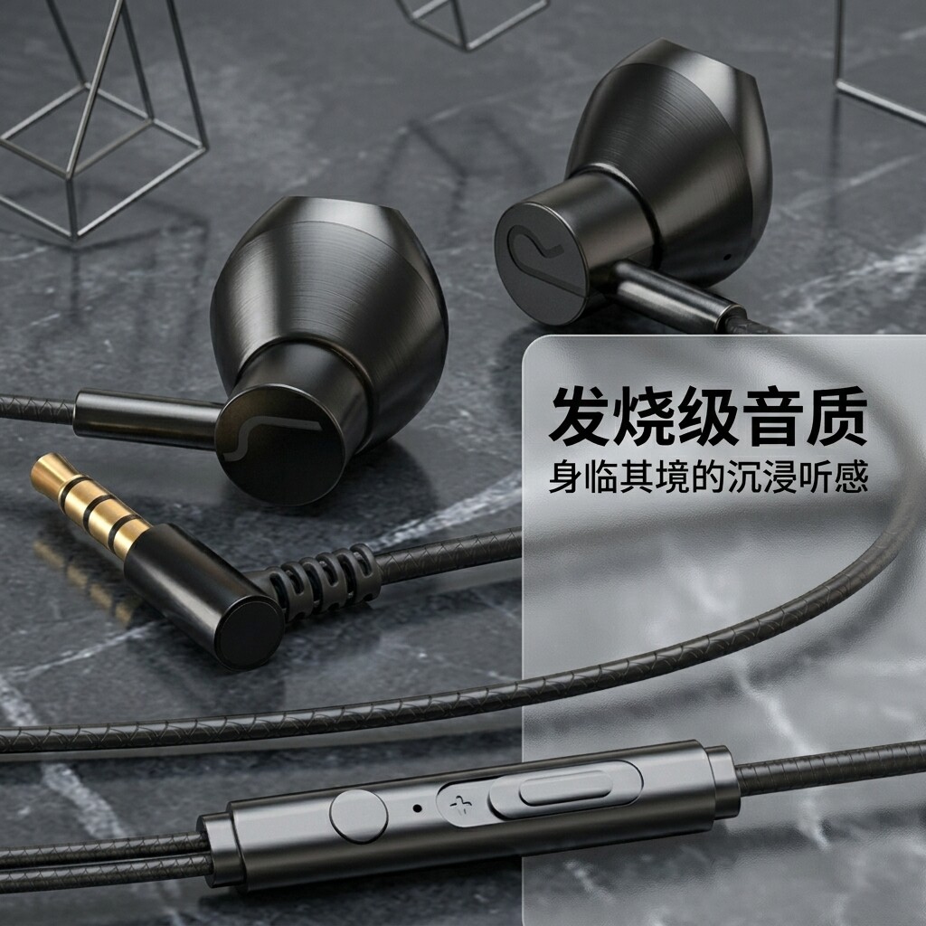 耳机有线高颜值Type入耳适用于OPP小米vivo华为手机3.5mm接口带麦